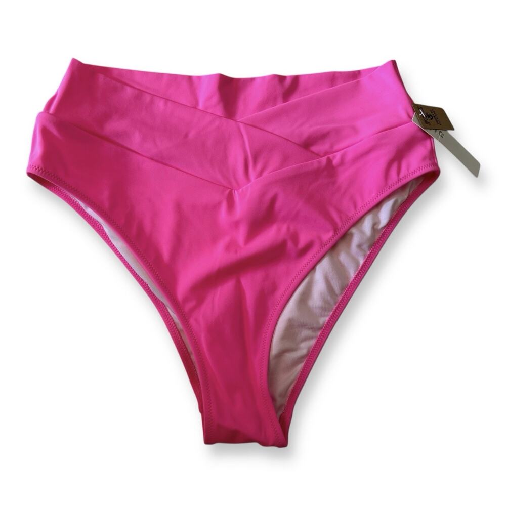 Victoria’s Secret PINK Hot Pink High Leg V Waist Bikini Bottom L NWT